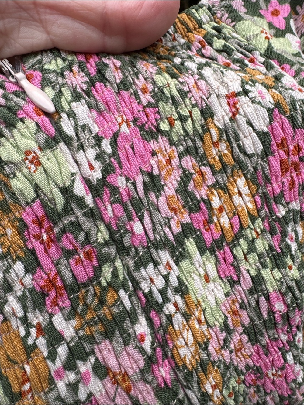 Lost + Wander Floral Square Neck Puff Sleeve Mini Dress - Pink, Green, Orange - Picture 5 of 5
